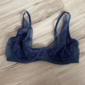 Navy blue mesh lace bra